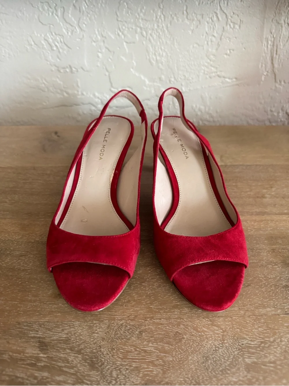 Pelle Moda Red Suede Slingback Peep-Toe Heels